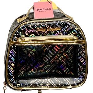 NWT Juicy Couture Holographic Logo Cosmetic Travel Bag Set Gold Trim Y2K Glam